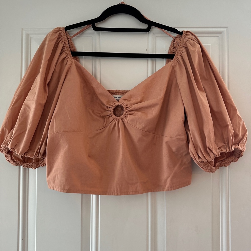 Abercrombie & Fitch crop smocked back top, puff sleeve